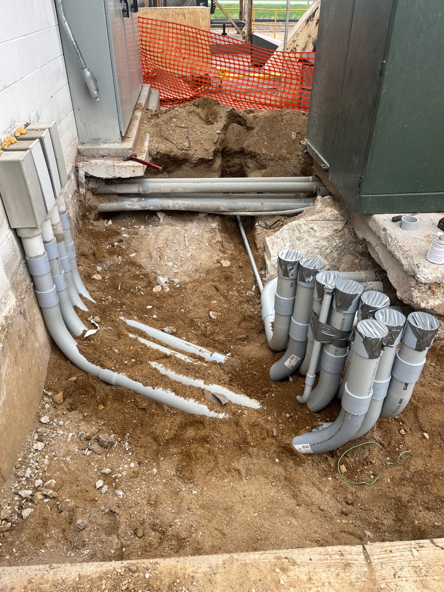 Underground conduit entering electrical equipment